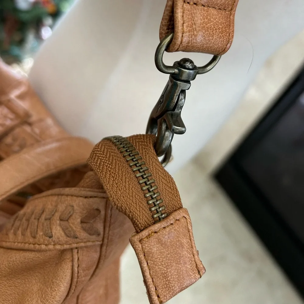 Day & Mood Tan Leather Convertible Hobo Bag